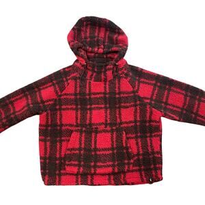 PINK Victoria’s Secret Sherpa Hoodie – Red/Black Plaid – Size M